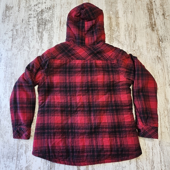 44 Degrees North Womens Sherpa Lined Red & Black Plaid Size Medium Hooded Jacket - Picture 4 of 7